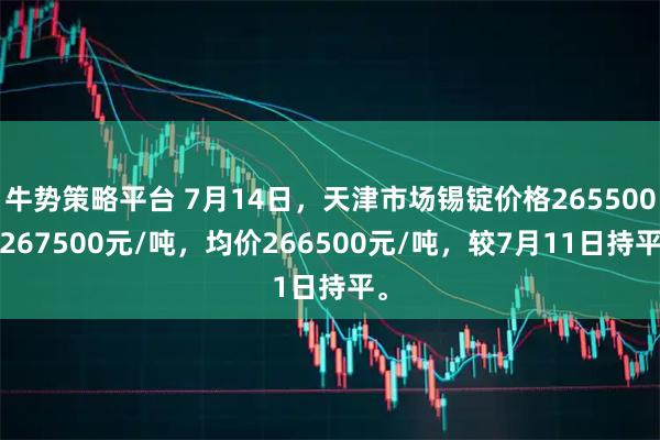 牛势策略平台 7月14日，天津市场锡锭价格265500-267500元/吨，均价266500元/吨，较7月11日持平。