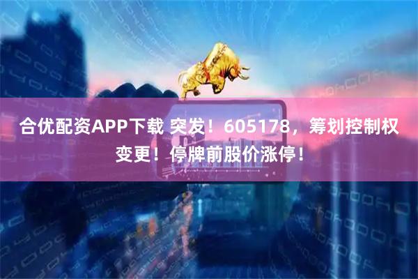 合优配资APP下载 突发！605178，筹划控制权变更！停牌前股价涨停！