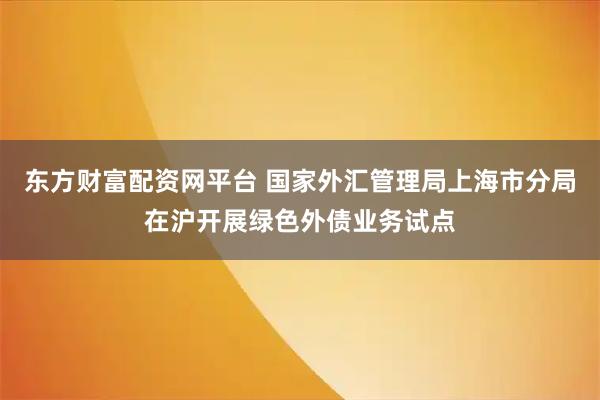 东方财富配资网平台 国家外汇管理局上海市分局在沪开展绿色外债业务试点